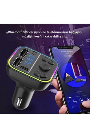 ACL Aft-12 Wireless, 1A 2Xusb, Tf Kartlı Type-C, Rgb Işıklı Fm Transmitter