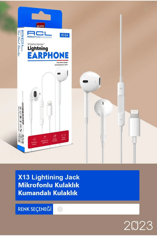 Acl K1-34 1.2 Mt Mikrafonlu Kumandalı Lıghtnıng Jack Girişli Kulaklık