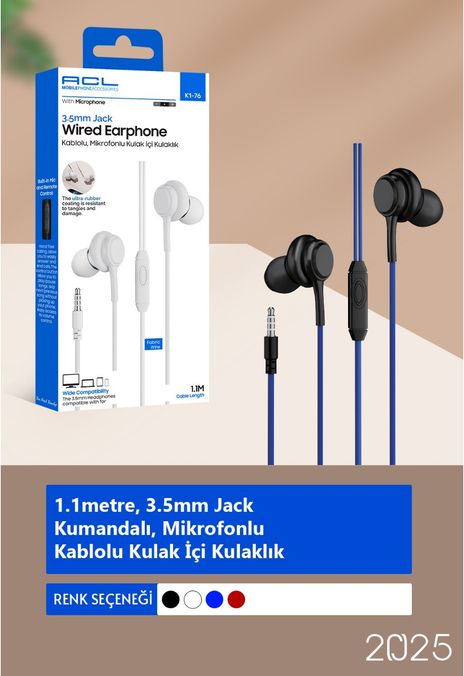 ACL K1-76 3.5Mm Jack Mikrofonlu Kumandalı 1.1Mt Kulaklık