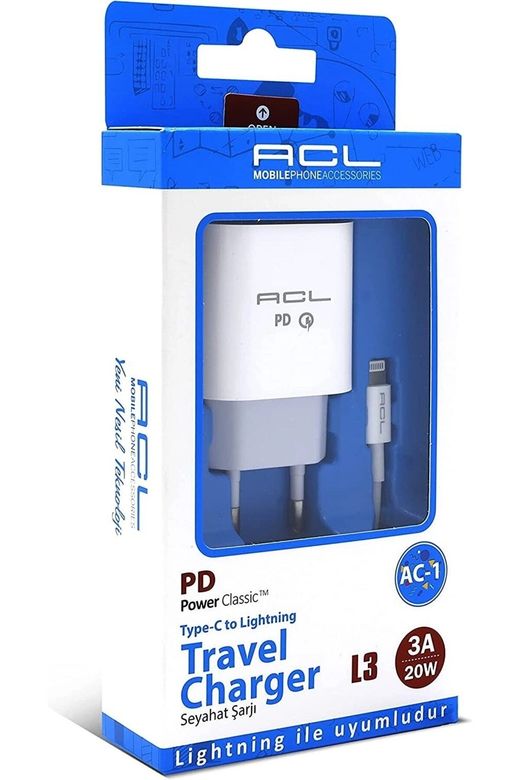 ACL L3 Pd 3.4A 25 Watt 1Xusb-C 1Mt Lightning Kablo Seyahat Şarj