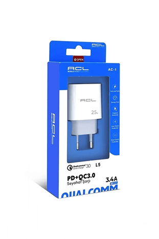 Acl L5 3.4A, 25 Watt 1Xusb-A, 1Xusb-C Girişli Pd Şarj Başlığı Seyahat Şarj