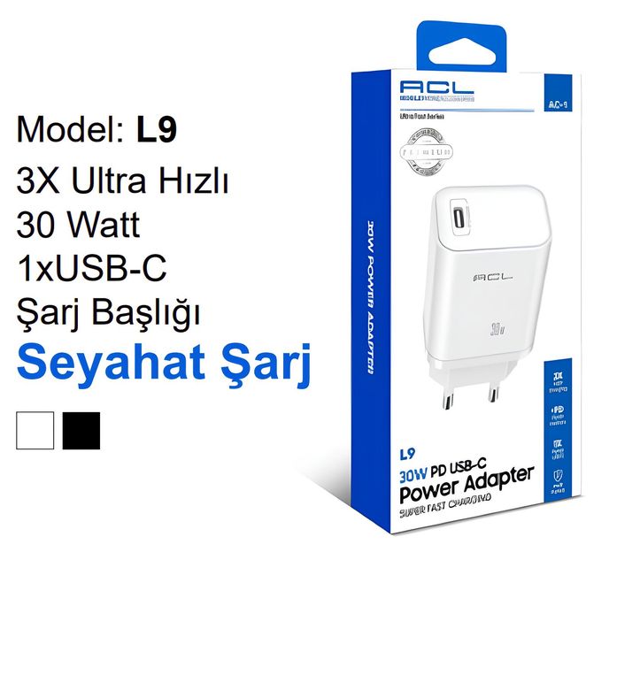 Acl L9 Ultra Hızlı 30 Watt 1Xusb-C Şarj Başlığı Seyahat Şarj