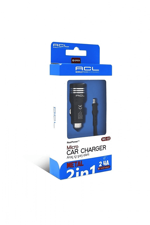 Acl Mc-02 2.4A 2Xusb Full Metal 1Mt Mikro Kablo Araç İçi Şarj Aleti
