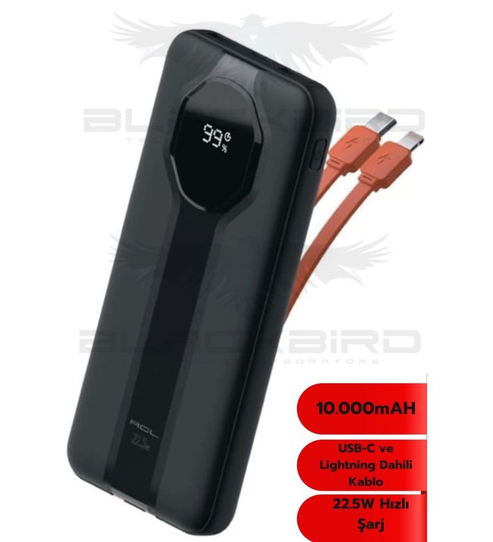 ACL Pw-106 Usb-C Ve Lightning Kablolu 22.5W,10.000Mah Hızlı Şarj Powerbank
