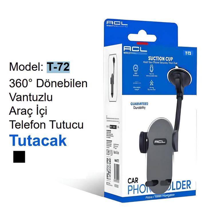 ACL T-72 360° Dönebilen Vantuzlu Araç İçi Telefon Tutucu