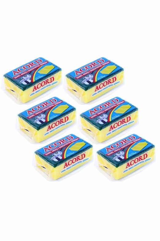 Acord RT-RYL-1HMAD2161-6 6 Adet Jumbo Boy Endüstriyel Çok Amaçlı Bulaşık Süngeri  13X8X4 Cm