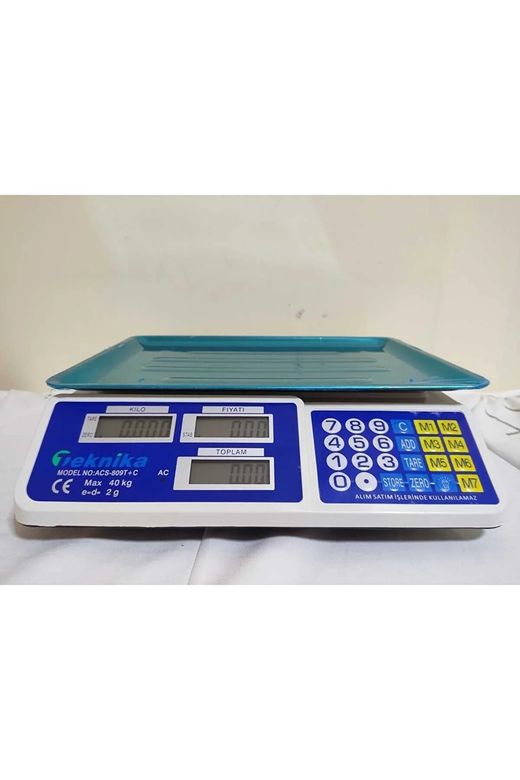 ACS-809T+C Teknika Market Pazarcı Manav Ve Kasap Terazisi 40 Kg Kapasiteli Pilli Ve Şarjlı Dijital Terazi