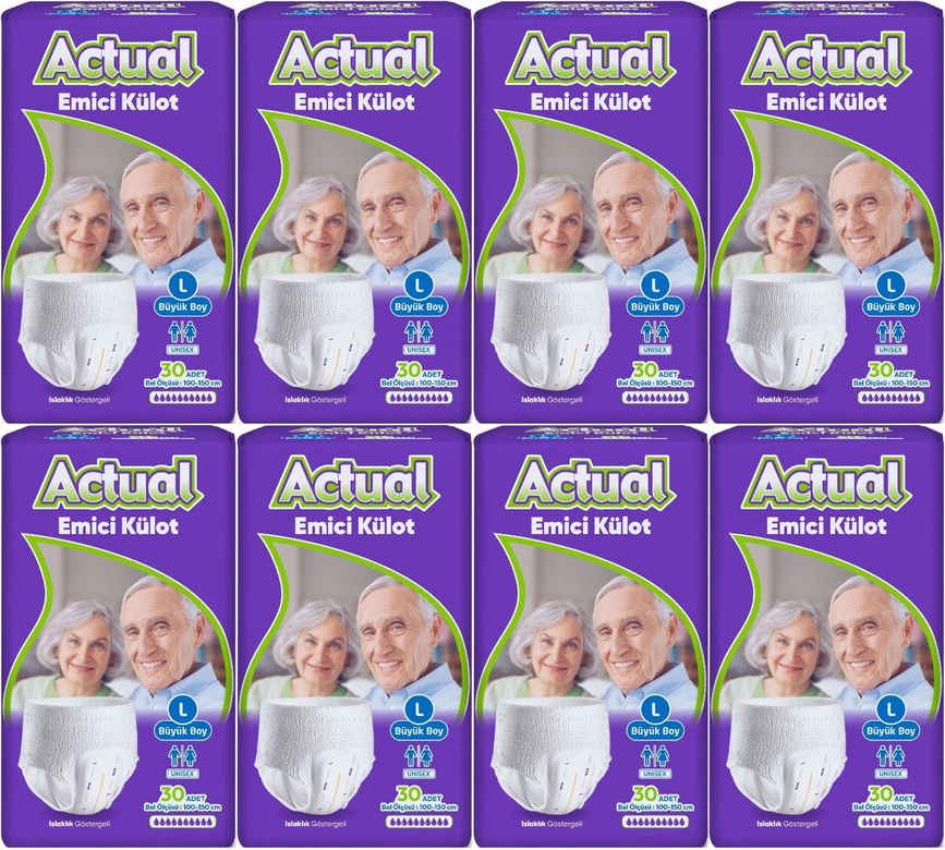 Actual Emici Külot Yetişkin Bezi L - Large - Büyük (Islaklık Göstergeli) 240 Adet (8PK*30)