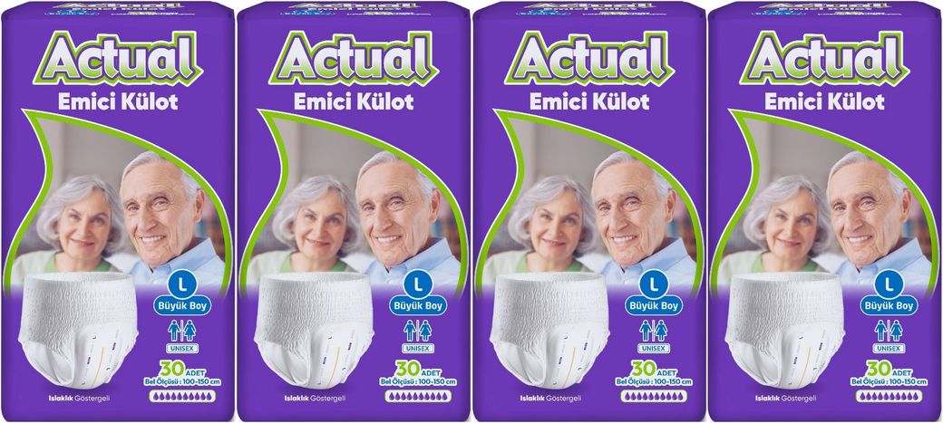 Actual Emici Külot Yetişkin Bezi L - Large - Büyük (Islaklık Göstergeli) 120 Adet (4PK*30)