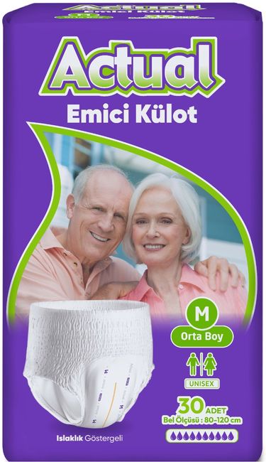 Actual Emici Külot Yetişkin Bezi M - Medium - Orta (30 Adet) (Islaklık Göstergeli)