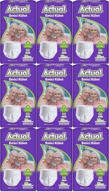 Actual Emici Külot Yetişkin Bezi M - Medium - Orta (Islaklık Göstergeli) 270 Adet (9PK*30)