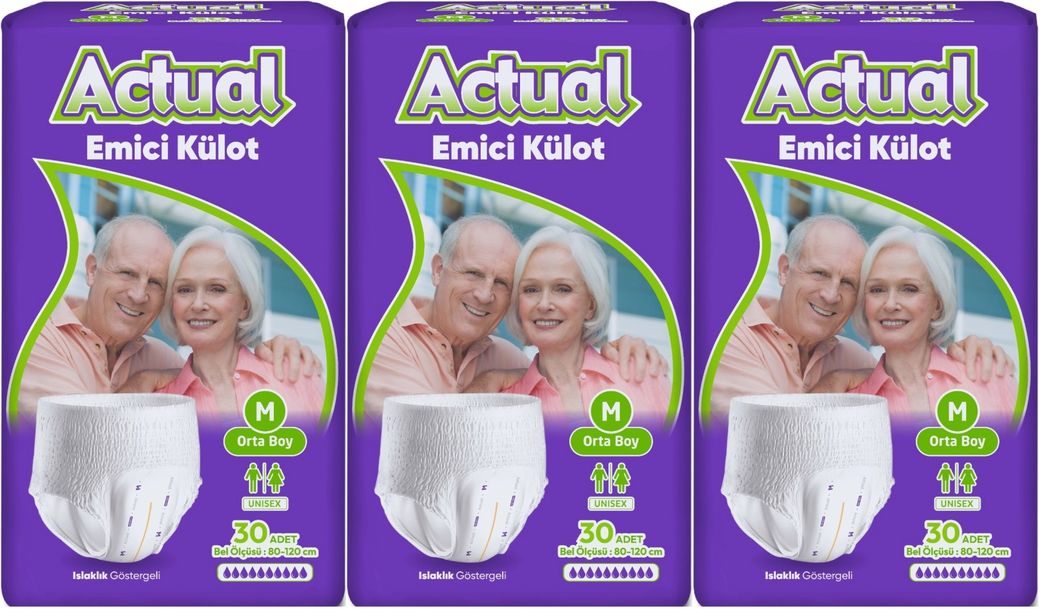 Actual Emici Külot Yetişkin Bezi M - Medium - Orta (Islaklık Göstergeli) 90 Adet
