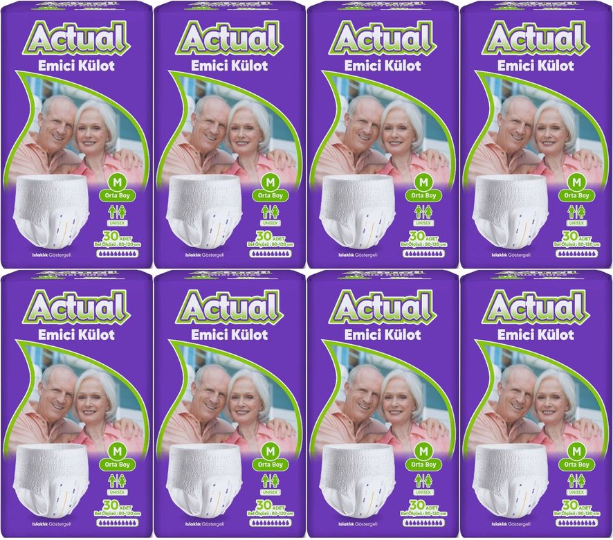 Actual Emici Külot Yetişkin Bezi M - Medium - Orta (Islaklık Göstergeli) 240 Adet (8PK*30)