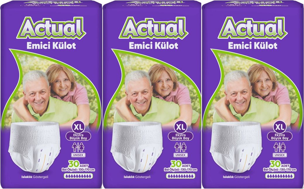 Actual Emici Külot Yetişkin Bezi XL - Extra Large - Ekstra Büyük (Islaklık Göstergeli) 90 Adet