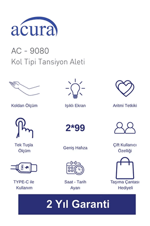Acura Ac-9080 199 Hafızalı Tam Otomatik Koldan Ölçer Tansiyon Aleti Çanta Hediyeli
