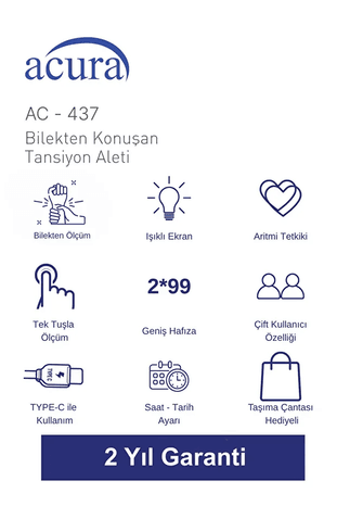 Acura Dijital Ac-437 S Bilekten Ölçer Konuşan Tansiyon Aleti Pilli Bilek