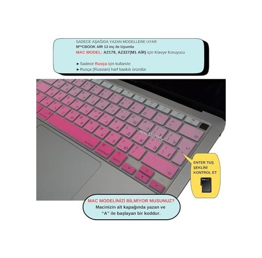 Aebo 131611556 Rusça Klavye Koruyucu Macbook Air 13 A1932 A2179 A2337 M1 Uyumlu Uk Iso Ters L Enter Rusça Baskılı Silikon Keyboard Cover Pembe