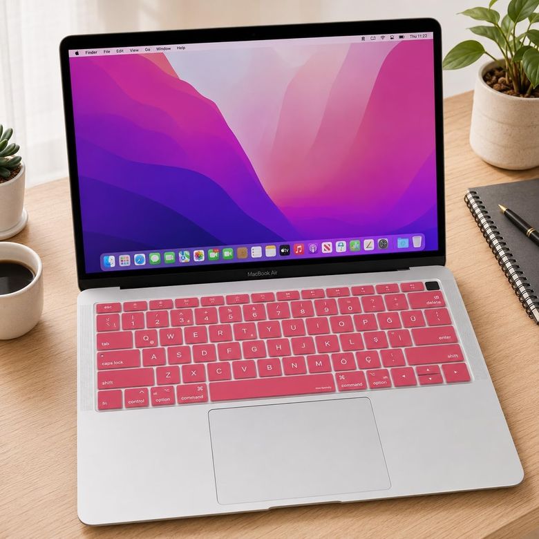 Aebo 131611664 Macbook Air 13 Türkçe Q Klavye Koruyucu Us Amerikan Enter A1932 A2179 A2337 M1 Uyumlu İngilizce Klavyeyi Türkçeye Çeviren İnce Silikon Keyboard Cover Pembe