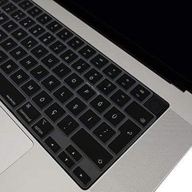 Aebo 131612473 Macbook Türkçe Q Klavye Koruyucu M1-M5 Air 13.6 A2681 A3113 A3240 A3449 Pro 14 A2442 A3426 A3434 Pro 16 A2485 A3429 Neo 13 Ultra İnce Silikon Keyboard Cover Touch Id Protector Siyah
