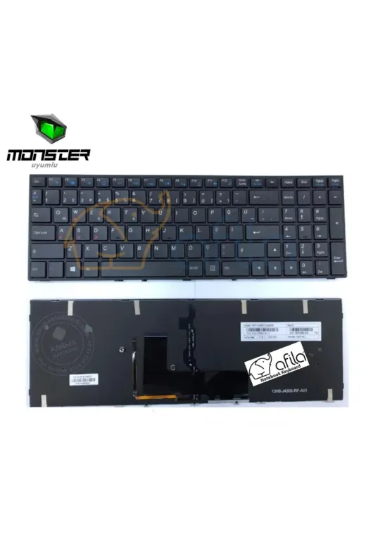 Afila NK-KR30341L..-x.1Z21 Monster Abra A5 V5.1, A5 V5.1.1  Uyumlu Notebook Klavye (Siyah Tr) Işıklı