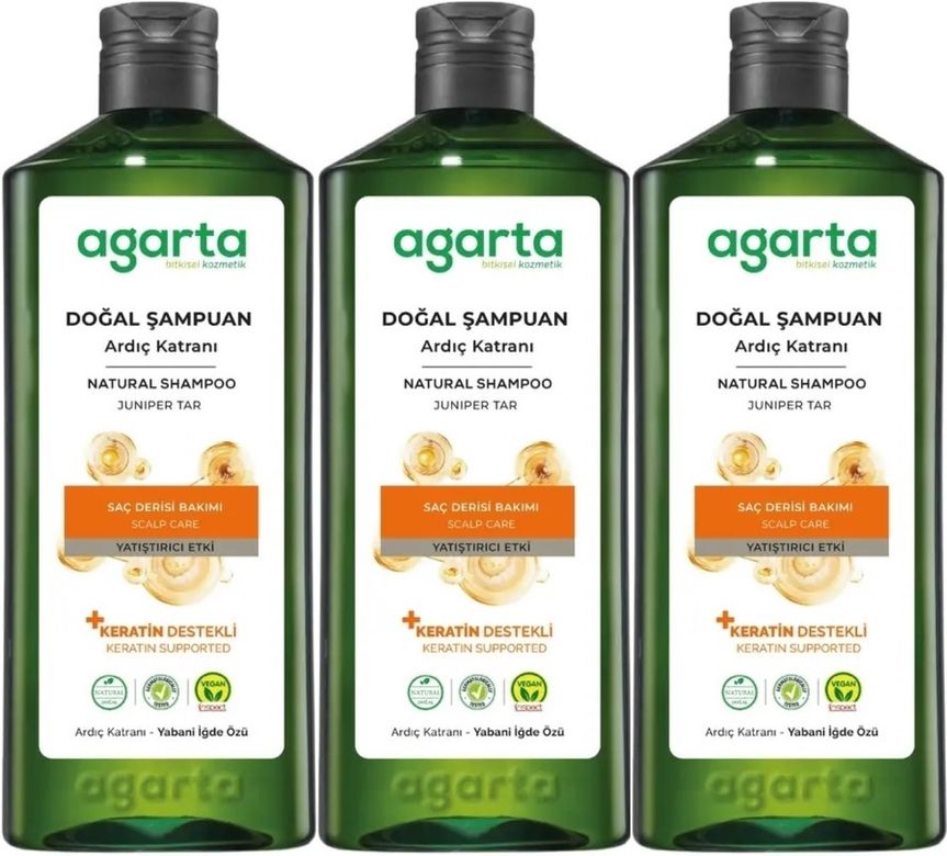 Agarta Doğal Şampuan 400 ML Ardıç Katranı ve Keratin (3 Lü Set)