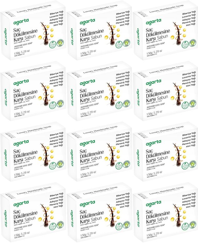 Agarta El Yapımı Doğal Sabun 150GR Saç Dökülmesine Karşı (12 Li Set)