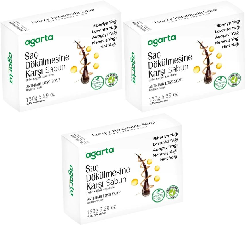 Agarta El Yapımı Doğal Sabun 150GR Saç Dökülmesine Karşı (3 Lü Set)