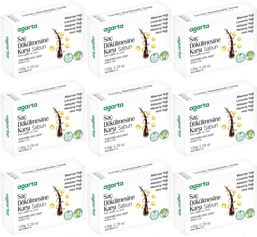 Agarta El Yapımı Doğal Sabun 150GR Saç Dökülmesine Karşı (9 Lu Set)