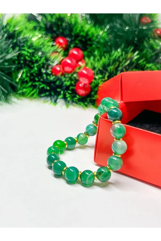Agatella Tasarım 575453242353 Yeşil Akik Doğal Taş Bileklik – 8 Mm – Unisex – Enerji & Denge – Hediye Kutulu