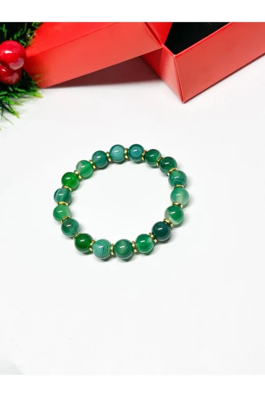 Agatella Tasarım 575453242353 Yeşil Akik Doğal Taş Bileklik – 8 Mm – Unisex – Enerji & Denge – Hediye Kutulu
