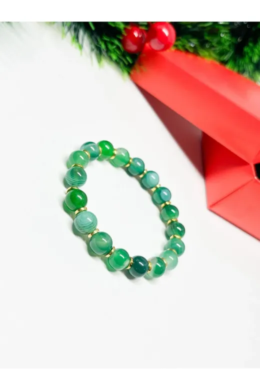 Agatella Tasarım 575453242353 Yeşil Akik Doğal Taş Bileklik – 8 Mm – Unisex – Enerji & Denge – Hediye Kutulu