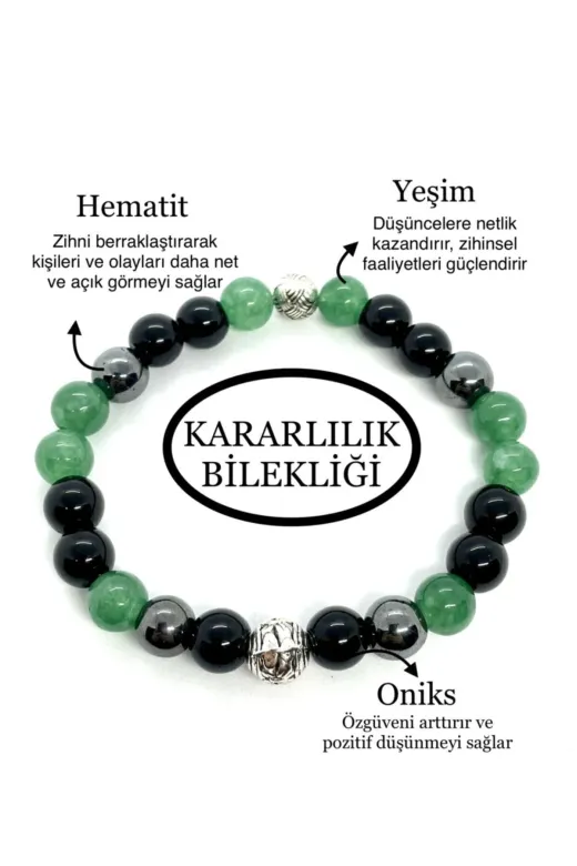 AgateStones dğl1 Unisex Doğaltaş Kararlılık Bilekliği (Oniks Hematit Yeşim Kadın Erkek Doğal Taş Bileklik)