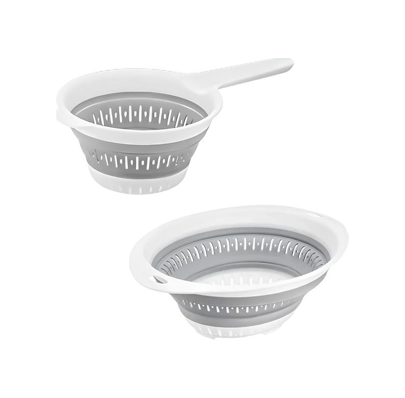 Agu Baby 131573312 Katlanabilir Süzgeç Seti, 40 Cm Yuvarlak Ve 30,5 X 14 Cm Saplı, Bpa İçermeyen, Beyaz Ve Gri, 2&apos Li Açık Gri