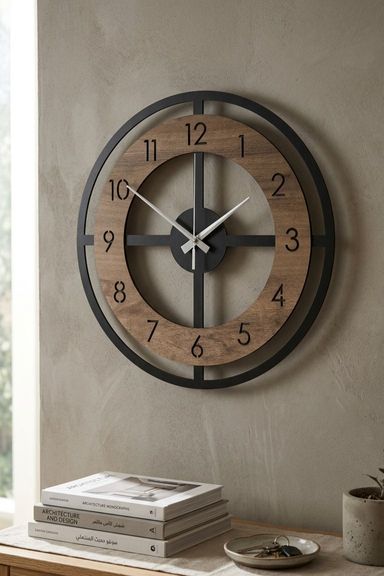 Ahşap Dekoratif Duvar Saati 40 cm sessiz