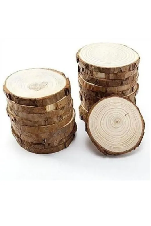AhşapSepeti ADK0001 Ahşap Dilim Kütük Bardak Altlığı Stand 5'li