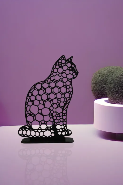 AHWALL AHW3D00023 Geometrik Serisi Premium, Kedi Dekoratif Biblo & Figür, Masaüstü Stantlı