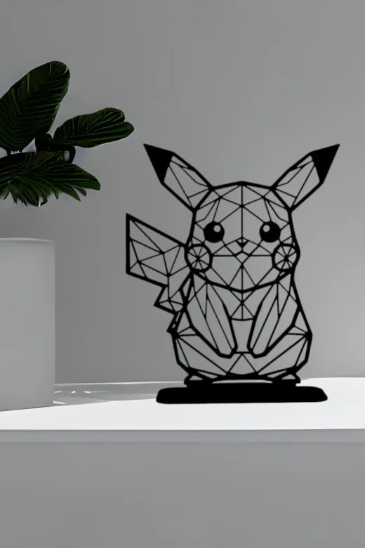 AHWALL AHW3D00028 Geometrik Serisi Premium, Pikachu Dekoratif Biblo & Figür, Masaüstü Stantlı