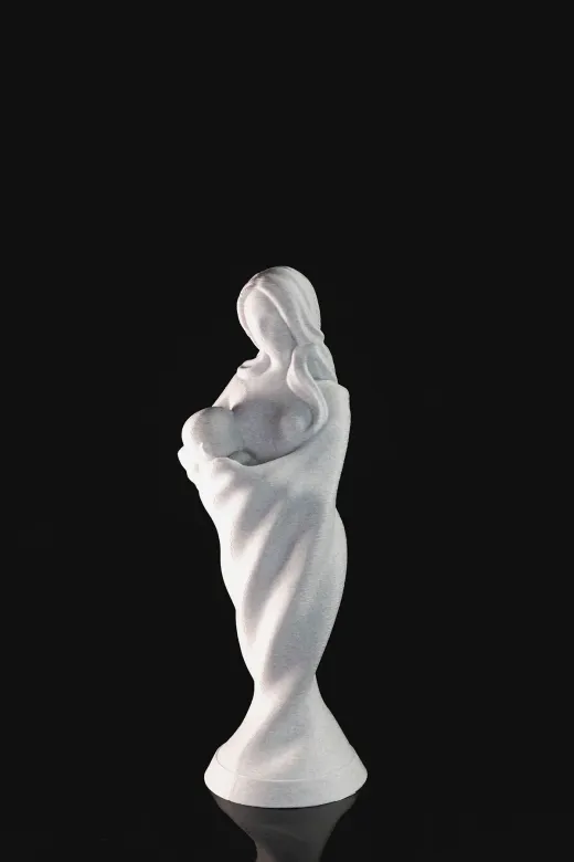 AHWALL AHW3D00032 Anne Ve Çocuk Büstü, Beyaz Mermer Renk, 3D Biblo & Figür