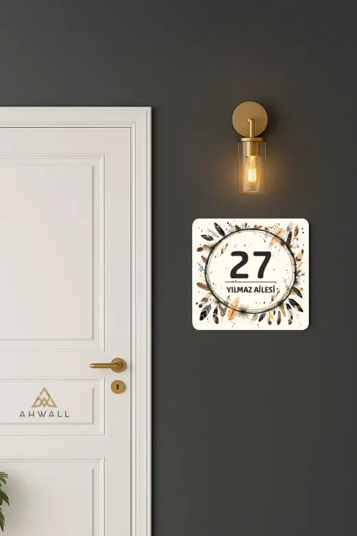 AHWALL AHWALLSBK0013 Kişiye Özel Bohemian, Boho Temalı, Baskılı Ahşap Kapı Numarası