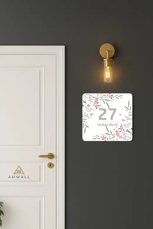 AHWALL AHWALLSBK0014 Kişiye Özel Modern Bohemian, Boho Temalı, Baskılı Ahşap Kapı Numarası