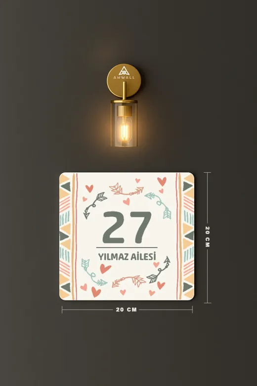 AHWALL AHWALLSBK0017 Kişiye Özel Modern Bohemian, Boho Temalı, Baskılı Ahşap Kapı Numarası
