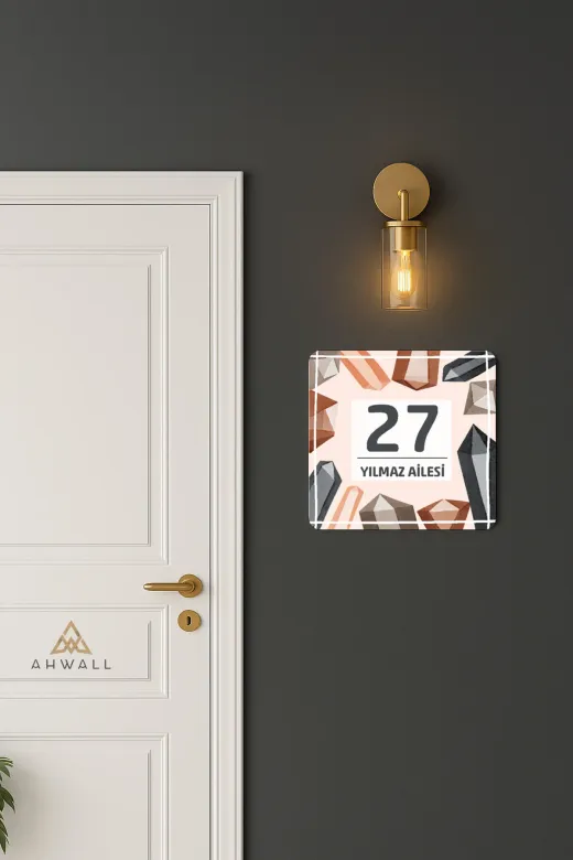 AHWALL AHWALLSBK0021 Kişiye Özel Modern Bohemian, Boho Temalı, Baskılı Ahşap Kapı Numarası