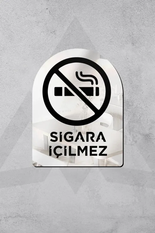 AHWALL AHWLKP002 Dekoratif Pleksi Aynalı Sigara İçilmez Uyarı Levhası, Gümüş