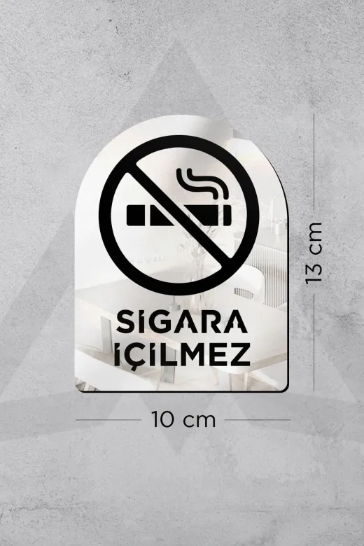 AHWALL AHWLKP002 Dekoratif Pleksi Aynalı Sigara İçilmez Uyarı Levhası, Gümüş