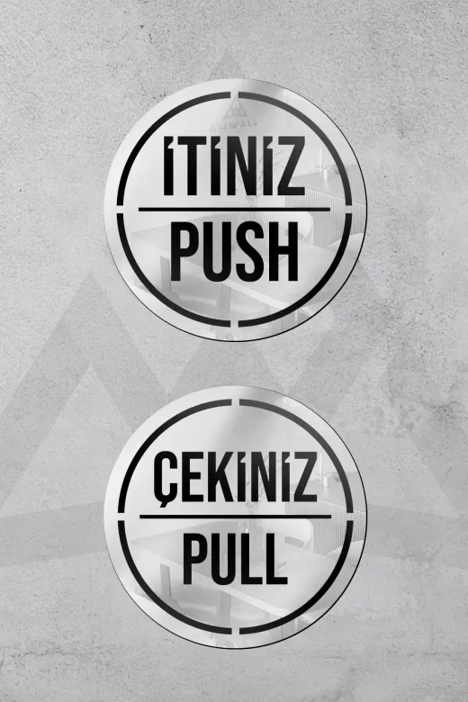 AHWALL AHWLKP010 Dekoratif Pleksi Aynalı İtiniz/çekiniz Uyarı Levhası, Gold