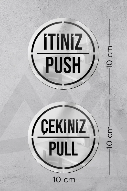 AHWALL AHWLKP010 Dekoratif Pleksi Aynalı İtiniz/çekiniz Uyarı Levhası, Gold