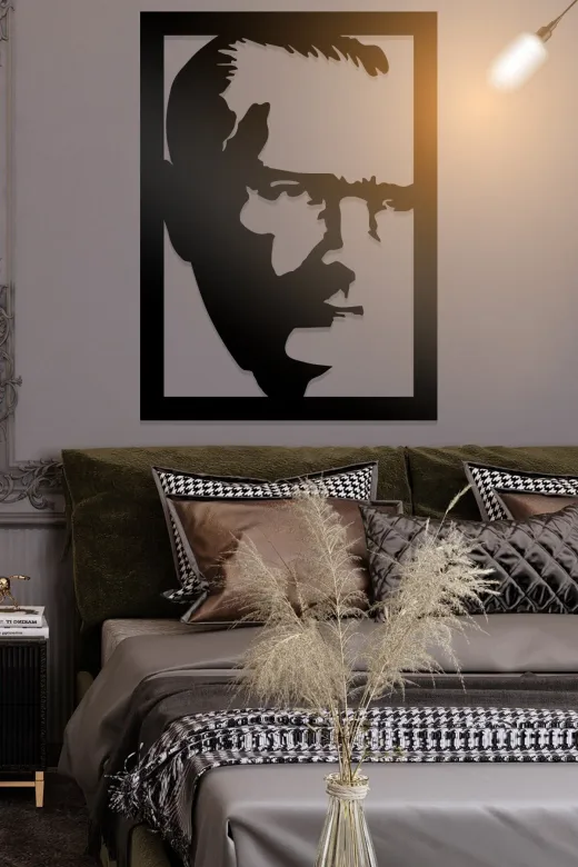 AHWALL AW00068 Çerçeveli Atatürk Figürlü Dekoratif Ahşap Tablo