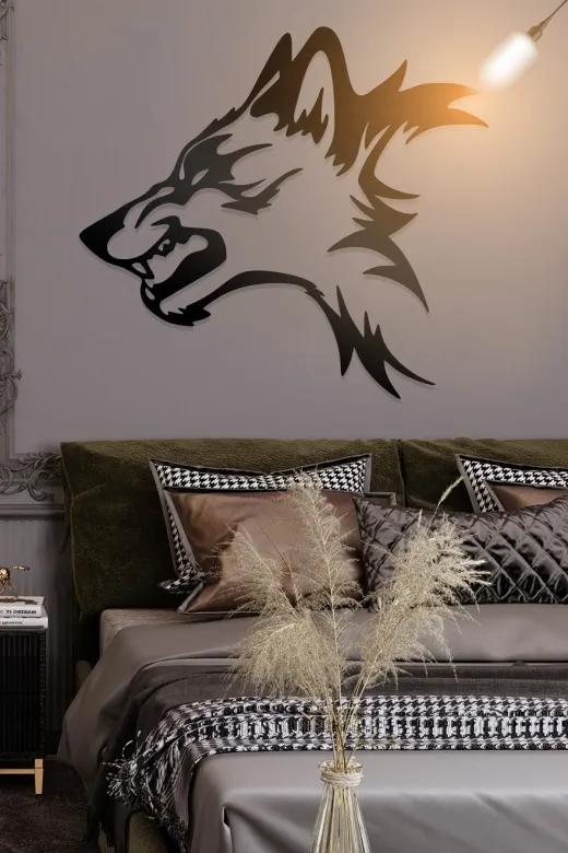 AHWALL AW00070 Yalnız Kurt Figürlü Dekoratif Ahşap Tablo