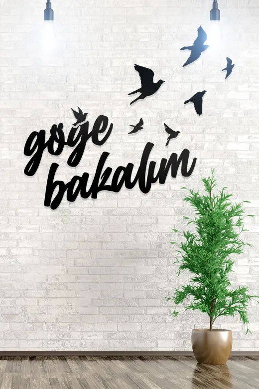 AHWALL AW00079 Göğe Bakalım Yazılı Dekoratif Ahşap Tablo