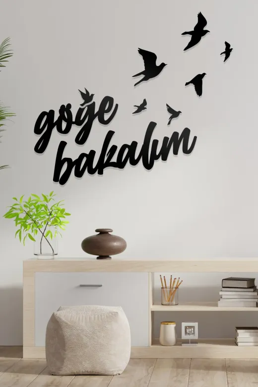 AHWALL AW00079 Göğe Bakalım Yazılı Dekoratif Ahşap Tablo